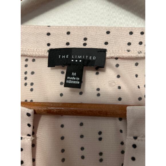 The Limited Women's Light Pink Black Micro Dot Blouse Lace Sheer V-Neck Medium - Picture 5 of 11